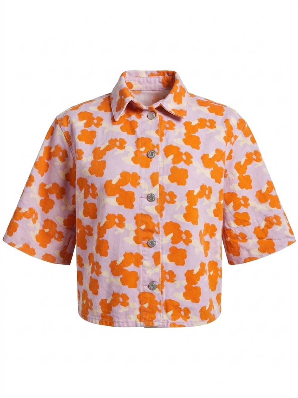 Zara Pink and Orange Floral Button-Down Short Sleeve Shirt